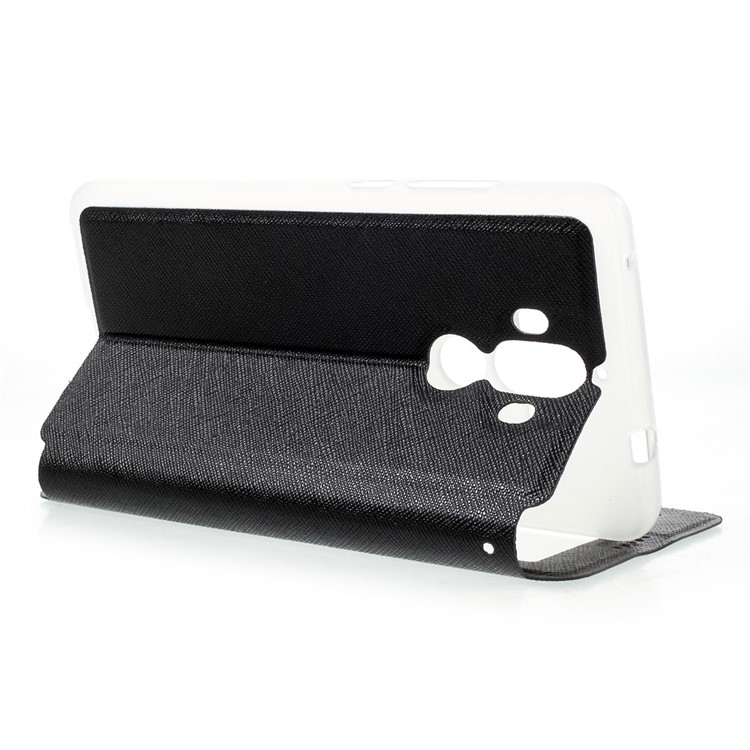 Cross Texture Smart View Leather Phone Case for Huawei Mate 9 - Black-4