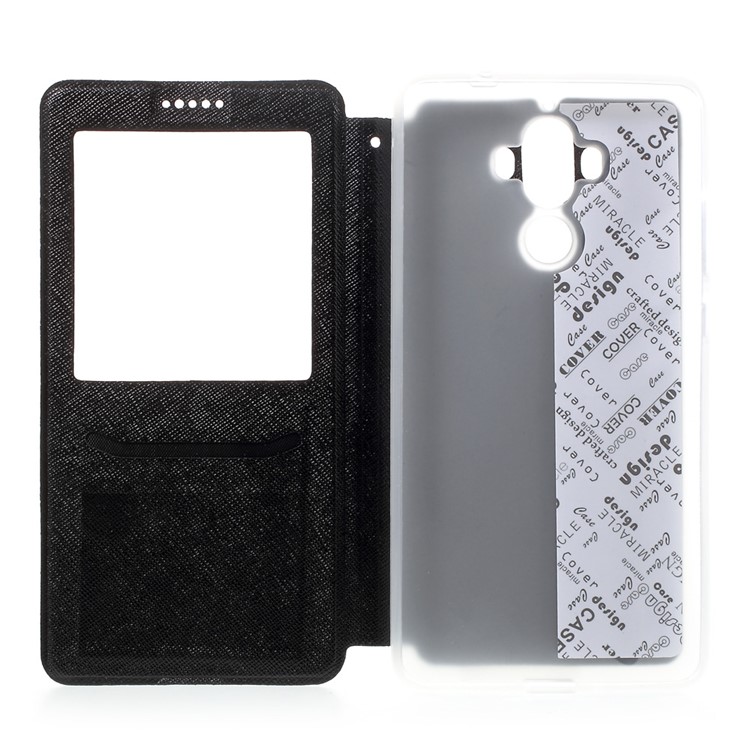 Cross Texture Smart View Leather Phone Case for Huawei Mate 9 - Black-5