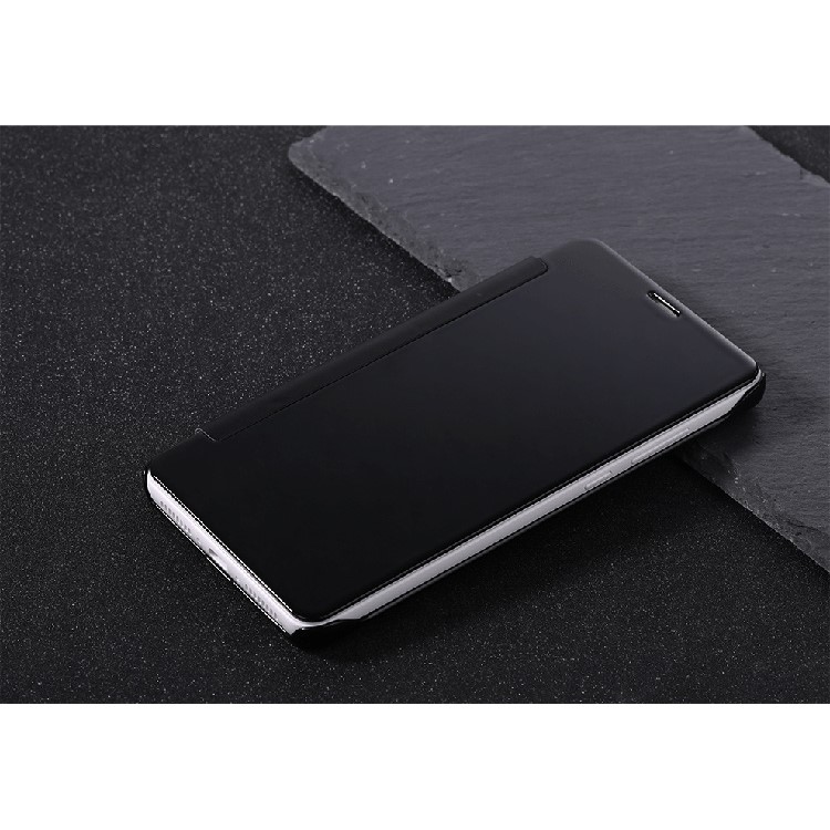 For Huawei Mate 9 Electroplating Mirror Surface PC Leather Awakening Smart Case - Black-2