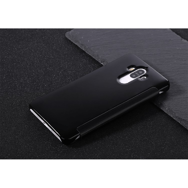 For Huawei Mate 9 Electroplating Mirror Surface PC Leather Awakening Smart Case - Black-3