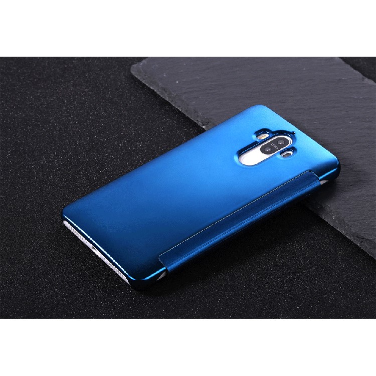 Electroplating Mirror Surface PC Leather Smart Case Protector for Huawei Mate 9 - Blue-3