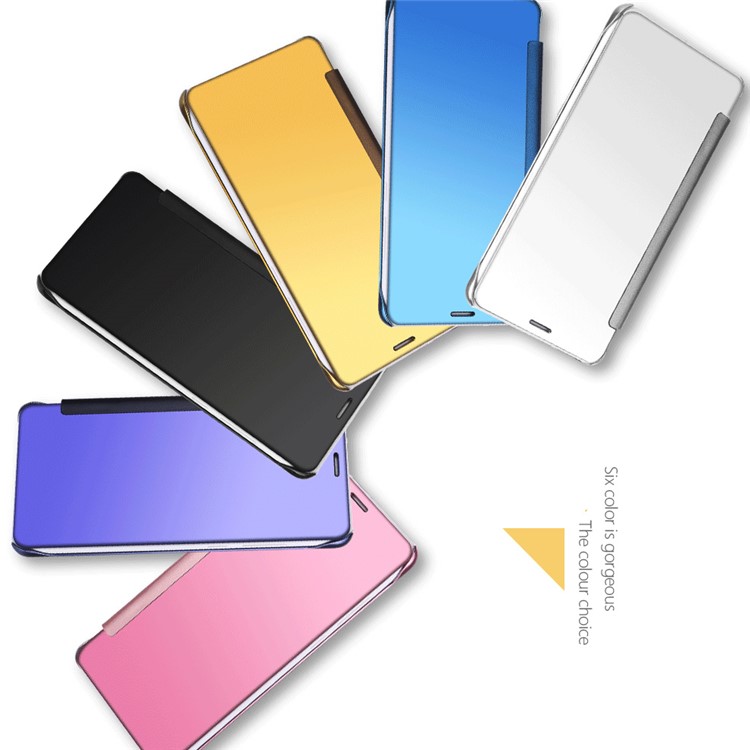 Electroplating Mirror Surface PC Leather Smart Case Protector for Huawei Mate 9 - Blue-4