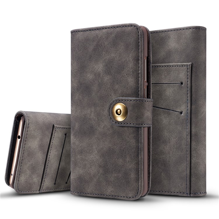 Vintage Leather Wallet Cover + Detachable PC Back Case for Huawei Mate 9 - Grey-1