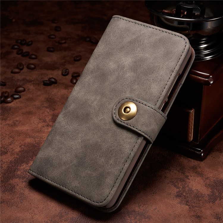 Vintage Leather Wallet Cover + Detachable PC Back Case for Huawei Mate 9 - Grey-5