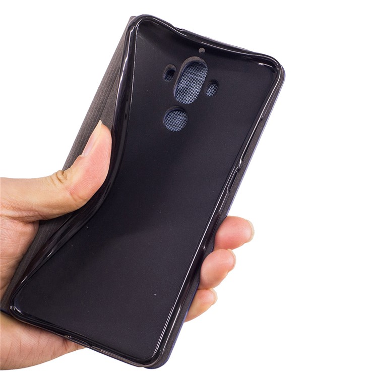 Two-tone Linen Leather Stand Phone Casing for Huawei Mate 9 - Dark Grey-8