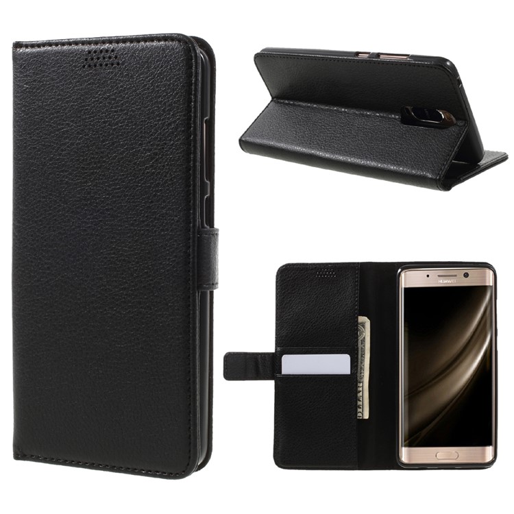 Litchi Texture Leather Wallet Stand Phone Case for Huawei Mate 9 Pro / Porsche Design - Black-1