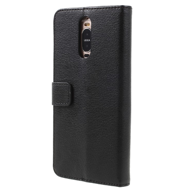 Litchi Texture Leather Wallet Stand Phone Case for Huawei Mate 9 Pro / Porsche Design - Black-2