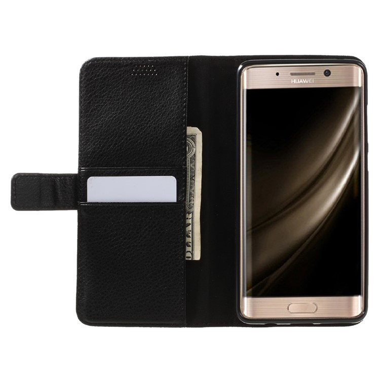 Litchi Texture Leather Wallet Stand Phone Case for Huawei Mate 9 Pro / Porsche Design - Black-6