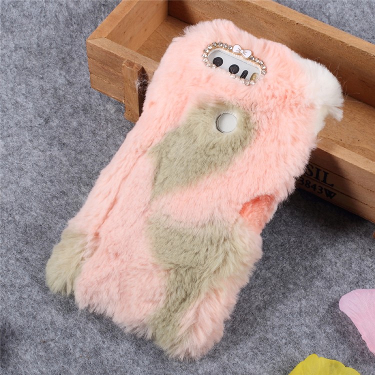 Colorful Rabbit Fur Diamante TPU Phone Case for Huawei Honor 8 - Pink / Green-1