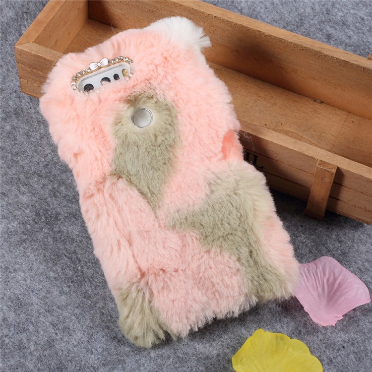 Colorful Rabbit Fur Diamante TPU Phone Case for Huawei Honor 8 - Pink / Green-3