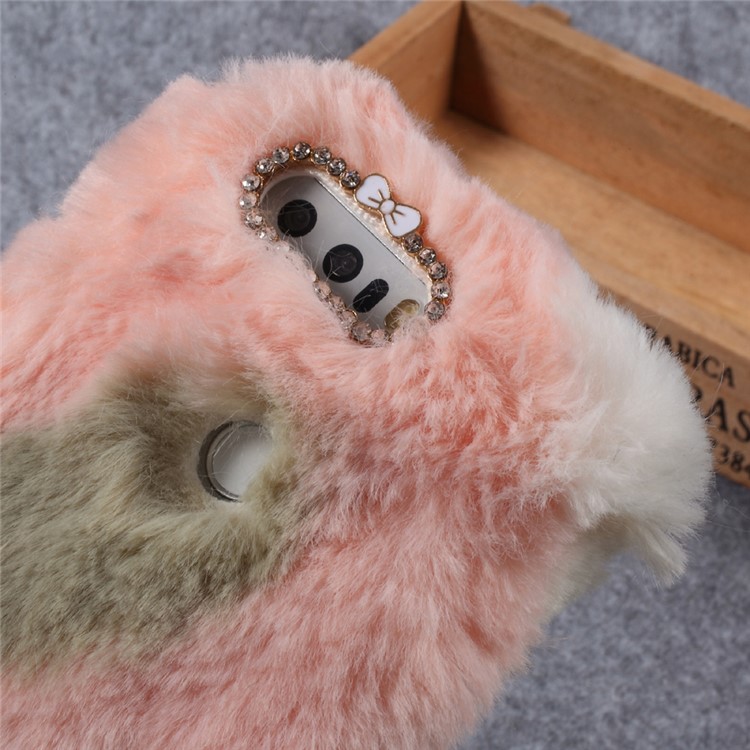 Colorful Rabbit Fur Diamante TPU Phone Case for Huawei Honor 8 - Pink / Green-4