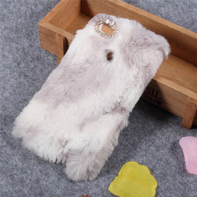 Colorized Rabbit Fur Diamante TPU Cell Phone Shell for Huawei P9 Lite / G9 Lite - Light Grey-1