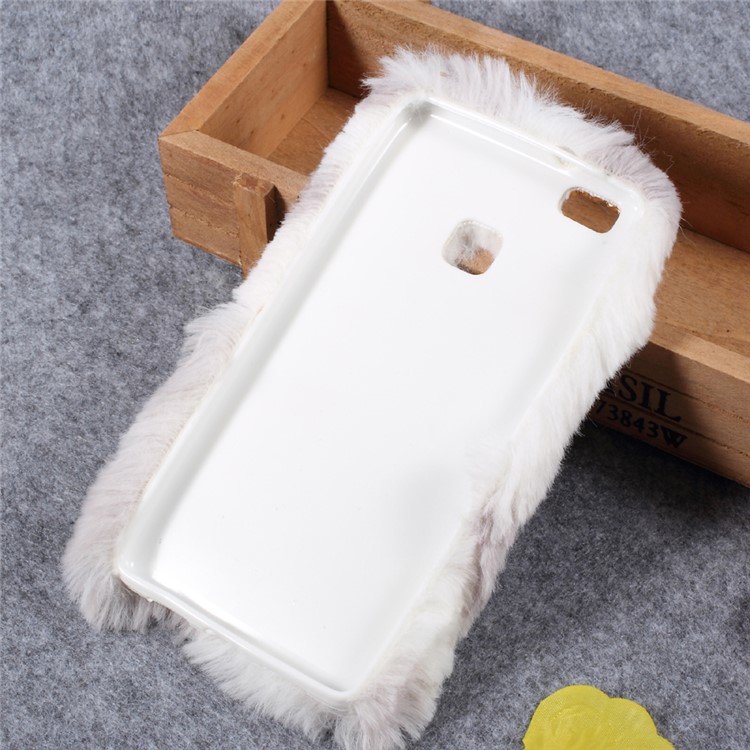 Colorized Rabbit Fur Diamante TPU Cell Phone Shell for Huawei P9 Lite / G9 Lite - Light Grey-2