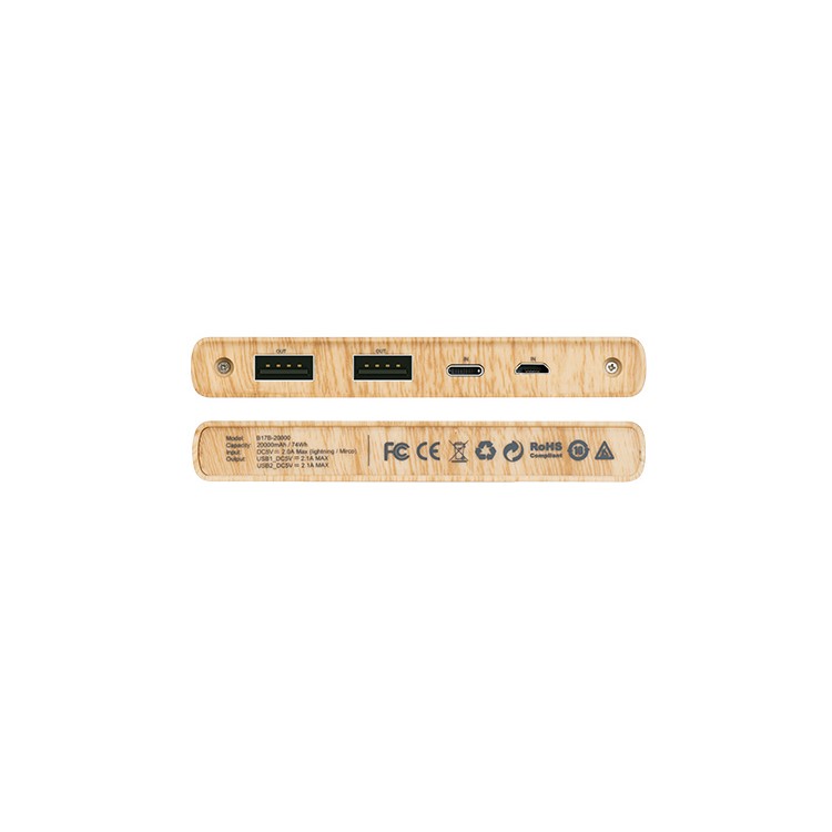HOCO B17B 20000mAh 2.1A Wood Grain Dual-USB Power Bank Charger for iPhone iPad Samsung - Walnut-3