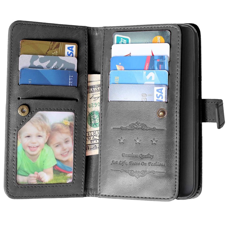 Multi 9 Card Slots Crazy Horse Leather Wallet Stand Case for Huawei Ascend G7 - Black-2