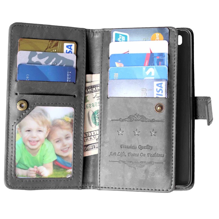 9 ID/Credit Card Slots Crazy Horse Leather Wallet Case for Huawei P8 Lite - Black-2