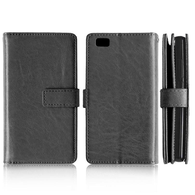 9 ID/Credit Card Slots Crazy Horse Leather Wallet Case for Huawei P8 Lite - Black-3