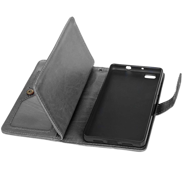 9 ID/Credit Card Slots Crazy Horse Leather Wallet Case for Huawei P8 Lite - Black-7