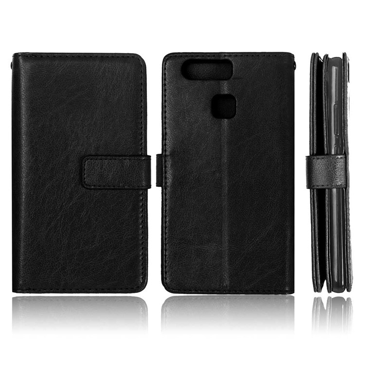 For Huawei P9 Wallet 9 Card Slots Crazy Horse Leather Mobile Phone Case - Black-2