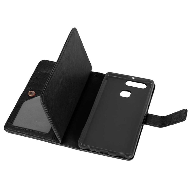 For Huawei P9 Wallet 9 Card Slots Crazy Horse Leather Mobile Phone Case - Black-4