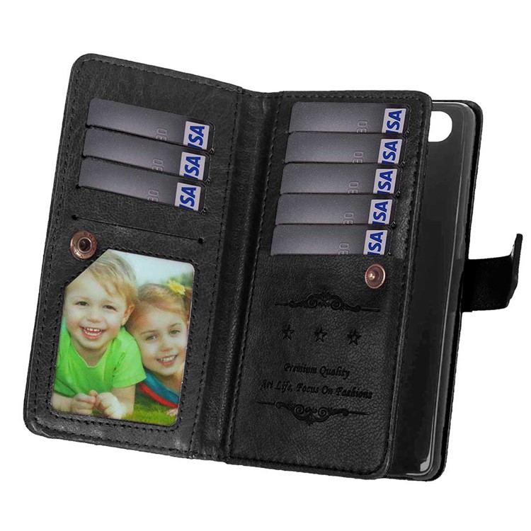For Huawei P9 Wallet 9 Card Slots Crazy Horse Leather Mobile Phone Case - Black-7