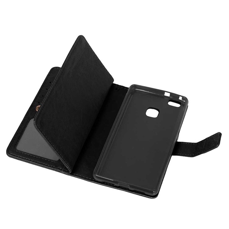 9 Card Slots Wallet Crazy Horse Leather Mobile Case for Huawei P9 Lite / G9 Lite - Black-4