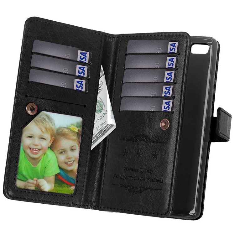 9 Card Slots Wallet Crazy Horse Leather Mobile Case for Huawei P9 Lite / G9 Lite - Black-7