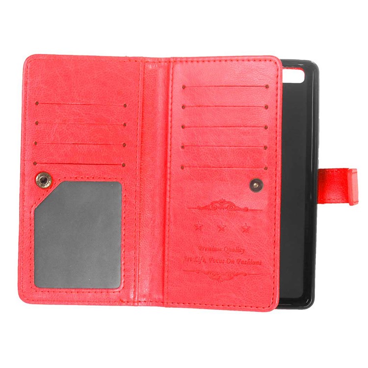 Für Huawei P9 Lite / G9 Lite Brieftasche 9 Kartenfächer Crazy Horse Ledertasche Zubehör - Rot-3
