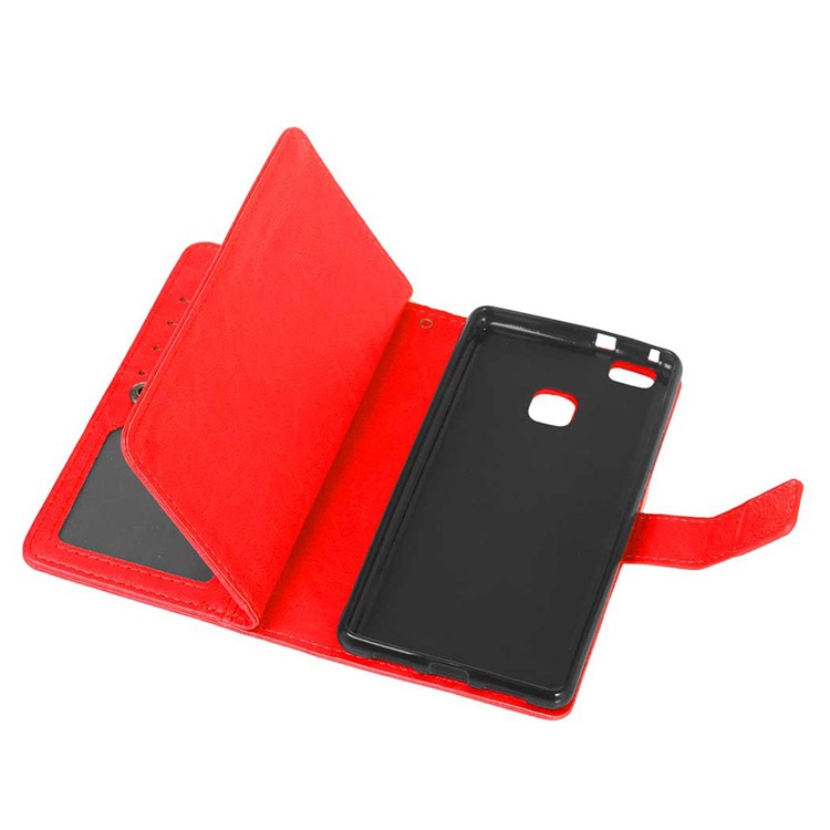 Für Huawei P9 Lite / G9 Lite Brieftasche 9 Kartenfächer Crazy Horse Ledertasche Zubehör - Rot-4