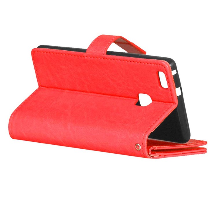 Für Huawei P9 Lite / G9 Lite Brieftasche 9 Kartenfächer Crazy Horse Ledertasche Zubehör - Rot-6
