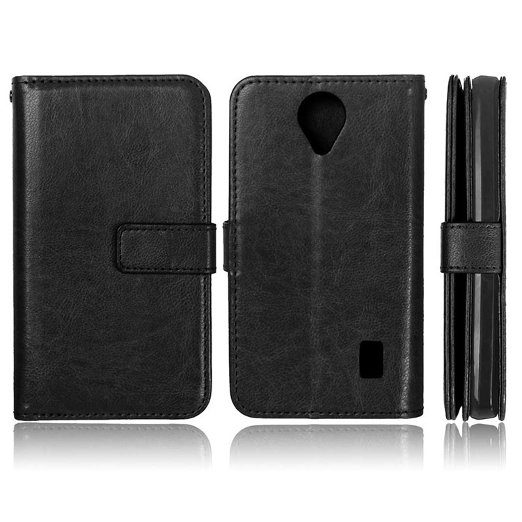 9 Photo/Card Slots Crazy Horse Leather Wallet Case for Huawei Y635 - Black-2