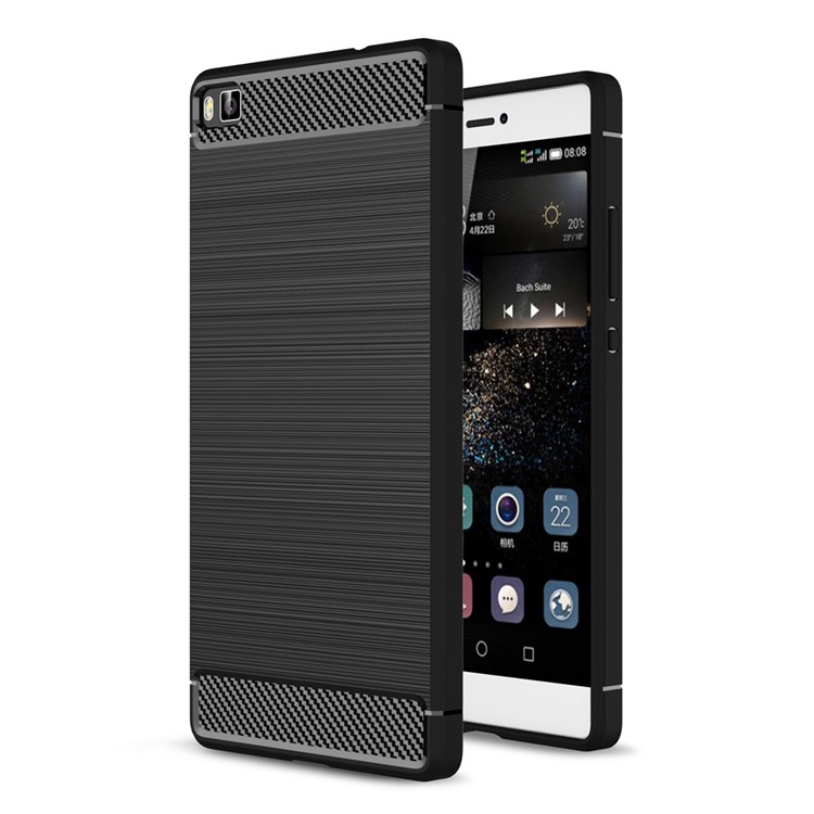 Carbon Fibre Brushed TPU Gel Case for Huawei Ascend P8 - Black-1