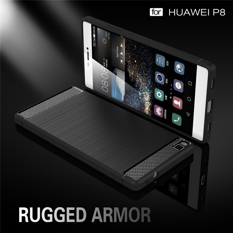 Carbon Fibre Brushed TPU Gel Case for Huawei Ascend P8 - Black-2