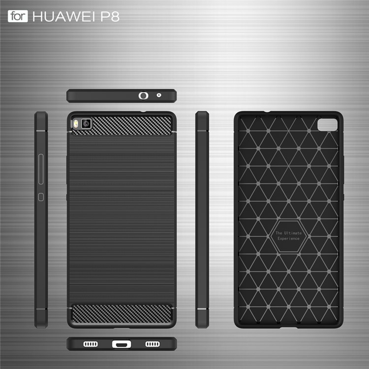 Carbon Fibre Brushed TPU Gel Case for Huawei Ascend P8 - Black-6