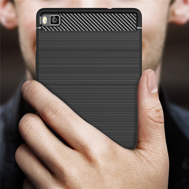 Carbon Fibre Brushed TPU Gel Case for Huawei Ascend P8 - Black-8