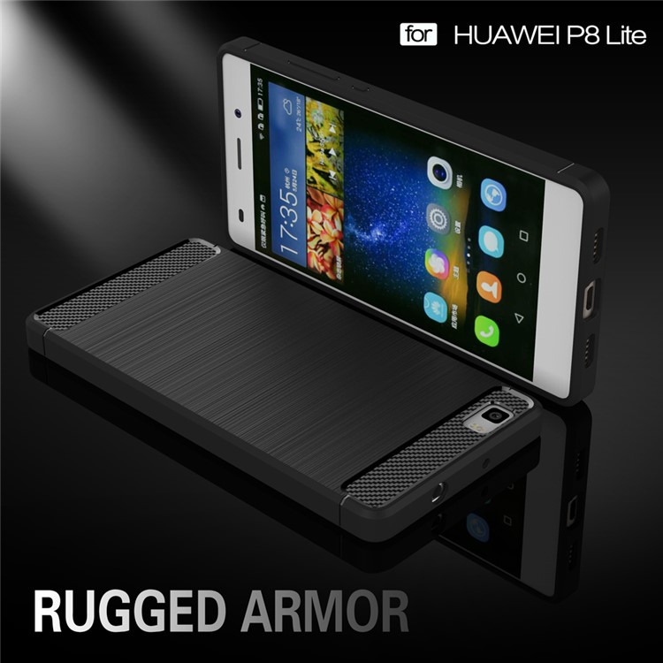 Carbon Fibre Brushed TPU Case for Huawei P8 Lite - Black-2