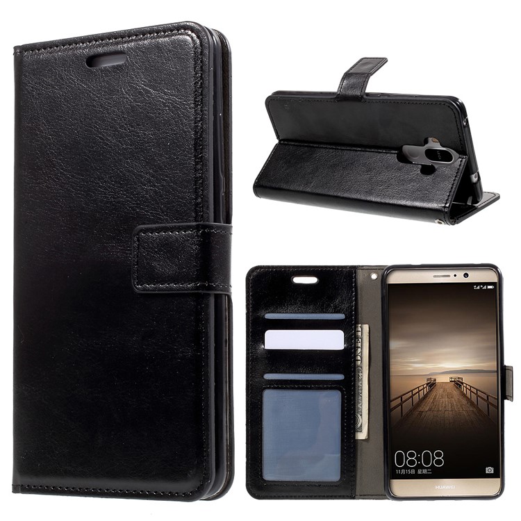 Crazy Horse Photo Slot Wallet Leather Case Stand for Huawei Mate 9 - Black-1