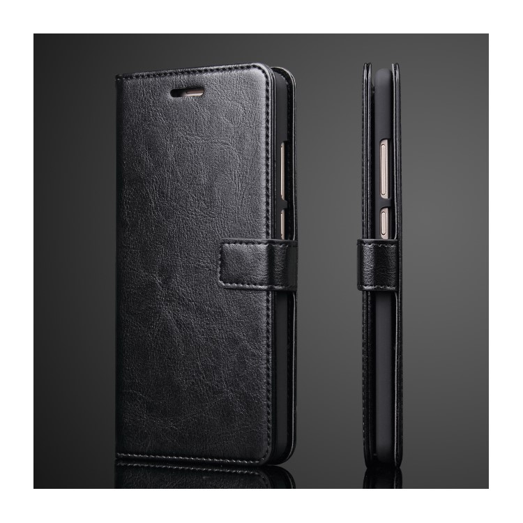 For Huawei Mate 9 Crazy Horse PU Leather Wallet Case with Stand - Black-1