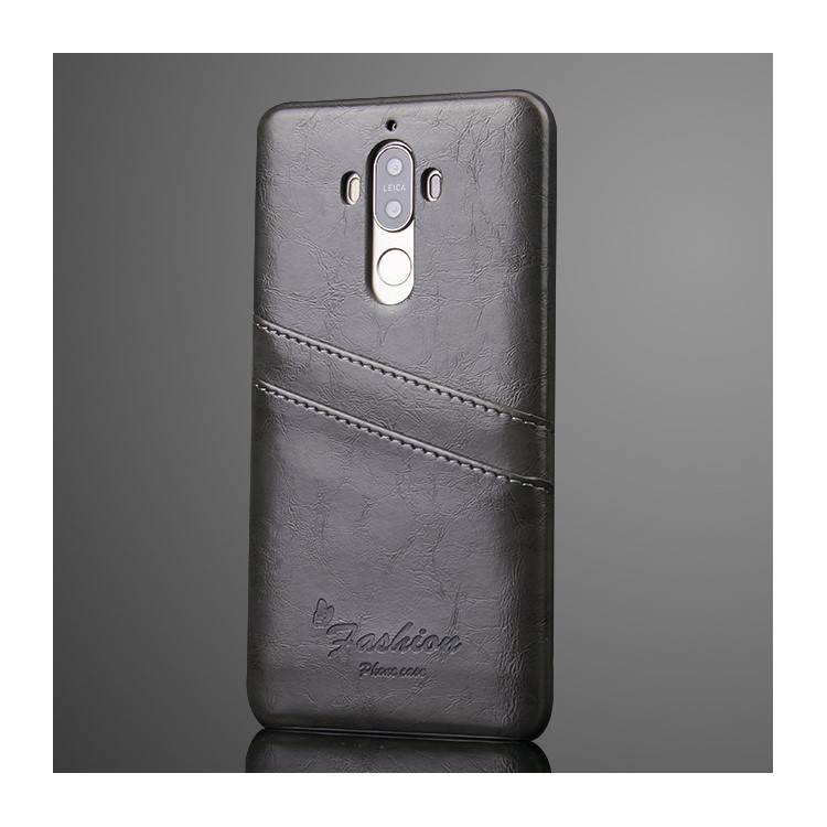 For Huawei Mate 9 Oil Wax Leather Coated PC Case with 2 Card Holders - Black-1
