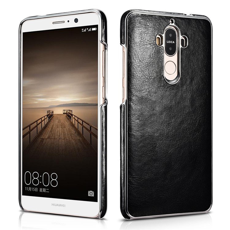 XOOMZ for Huawei Mate 9 Vacuum Electroplating Metal Edge PU Leather Coated Hard Case - Black-1