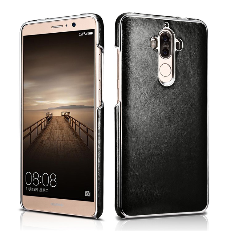 XOOMZ for Huawei Mate 9 Vacuum Electroplated Metal Edge Genuine Leather Coated Hard Case - Black-1