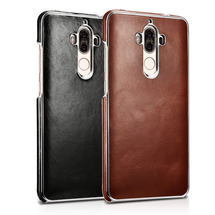 XOOMZ for Huawei Mate 9 Vacuum Electroplated Metal Edge Genuine Leather Coated Hard Case - Black-2