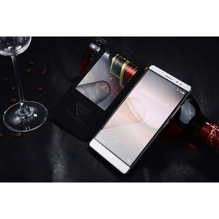 SULADA for Huawei Mate 8 Awakening View Window Leather Smart Case Stand - Black-4