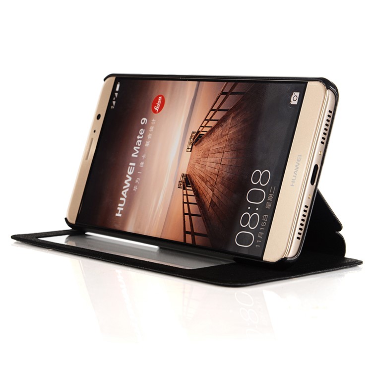 SULADA Wake Sleep Smart View Window Leather Stand Case for Huawei Mate 9 - Black-4