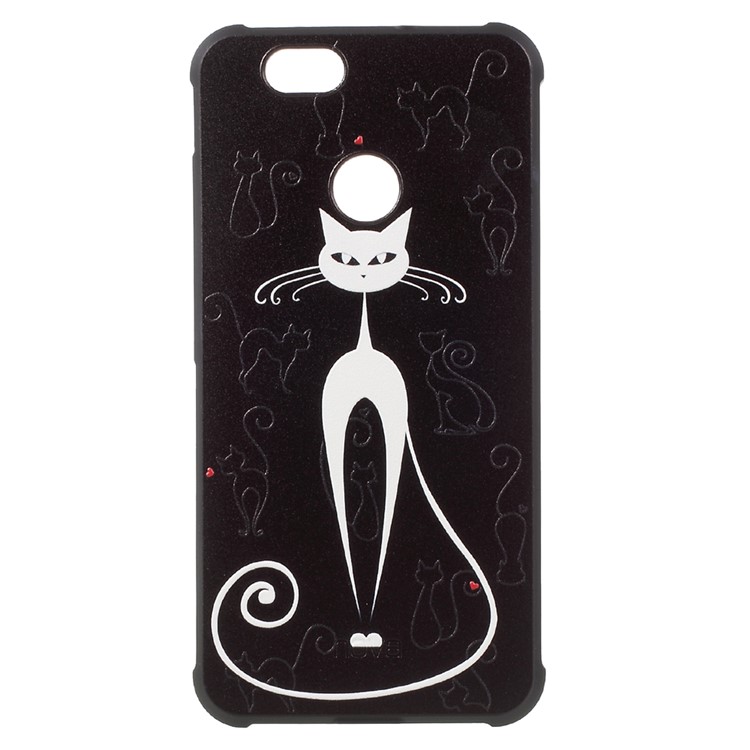 Wrapped Edges Embossed TPU Mobile Phone Case for Huawei nova - White Cat-1