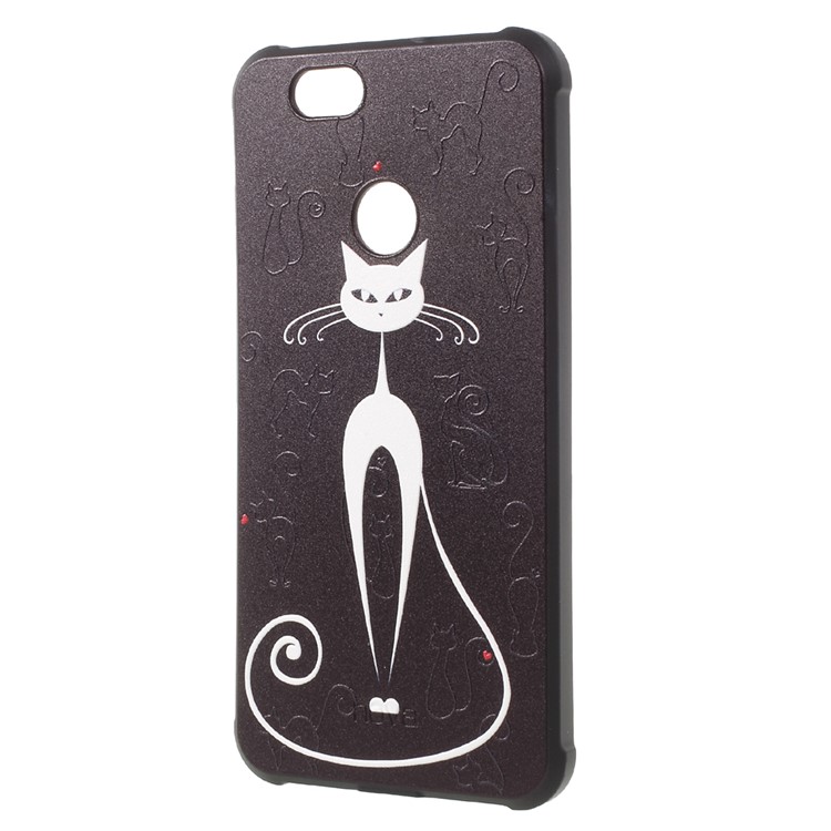 Wrapped Edges Embossed TPU Mobile Phone Case for Huawei nova - White Cat-2