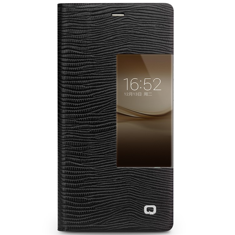 QIALINO for Huawei P9 Plus Business Smart View Window Lizard Cowhide Leather Case - Black-4