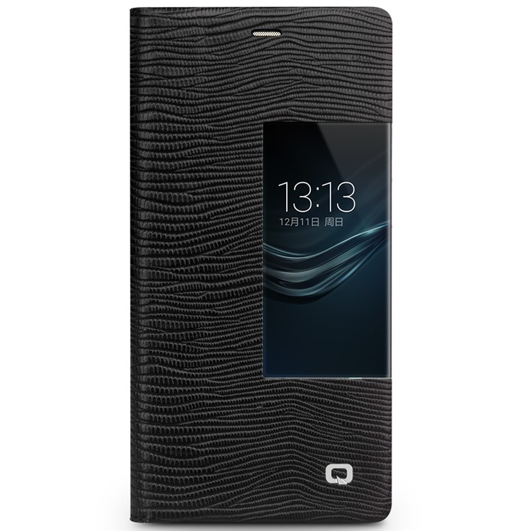 QIALINO for Huawei P9 Business Smart View Window Lizard Cowhide Leather Phone Case - Black-4