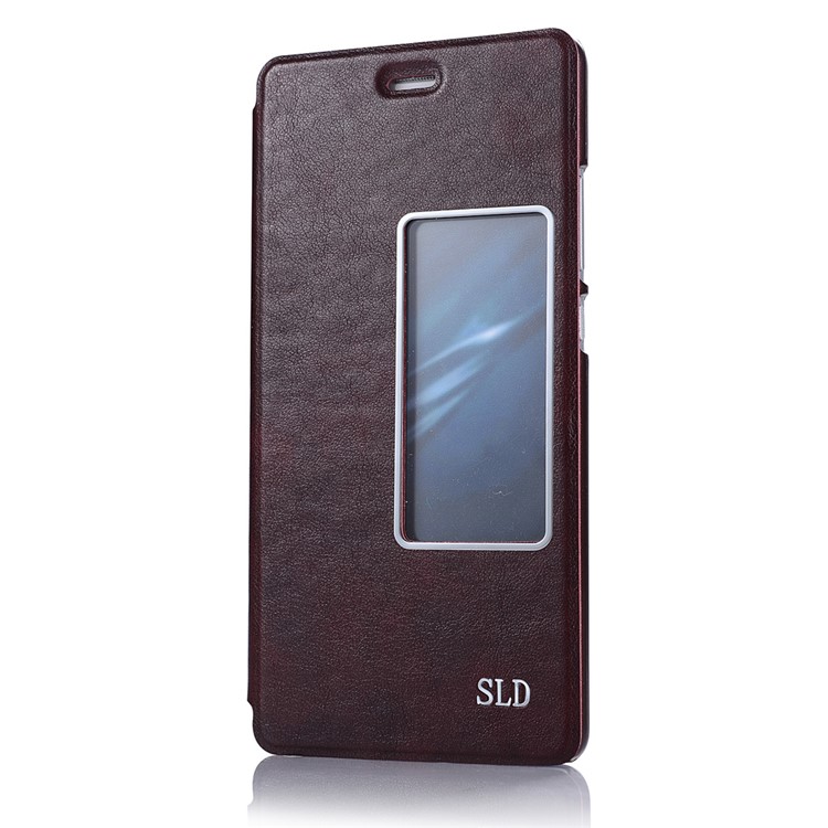 SULADA Dual Window View Leather Flip Smart Case for Huawei P9 - Wine Red-1