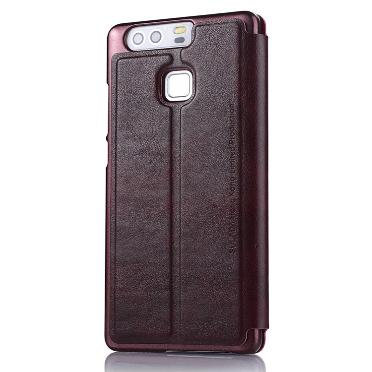 SULADA Dual Window View Leather Flip Smart Case for Huawei P9 - Wine Red-2